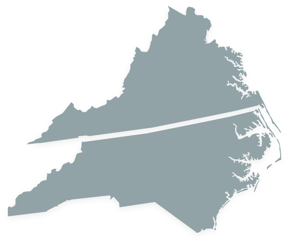 Map of North Carolina and Virginia with pins marking HHHunt Homes communities